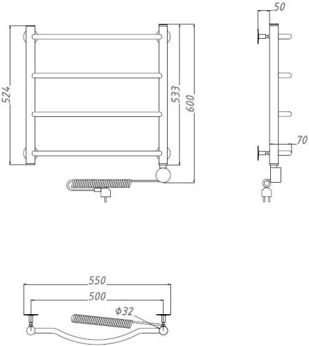 Полотенцесушитель электрический Тругор Лотос эл ТЭН 1 ЛЦ28 60x50 фото 3