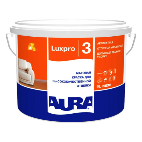 Краска "ЛюксПро 3" (Aura LuxPRO 3) латексная матовая интерьерная "Аура/Aura" 9 л белая
