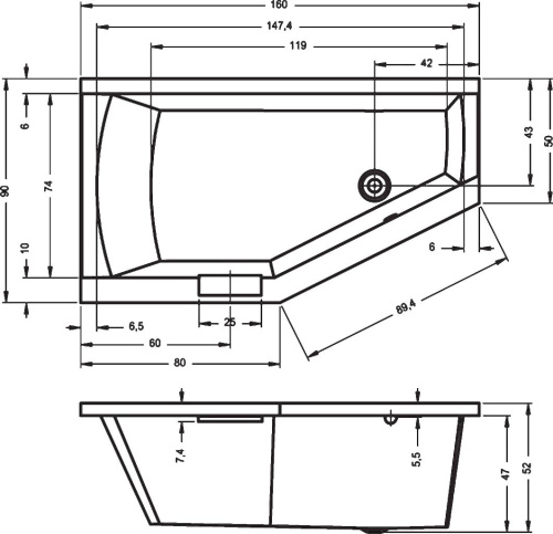 Акриловая ванна Riho Geta 160x90 R фото 6