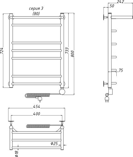 Полотенцесушитель электрический Тругор Браво эл ТЭН 3 П 80x40 фото 3