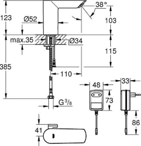 Смеситель Grohe Bau Cosmopolitan E 36453000 для раковины фото 3