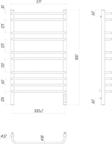 Полотенцесушитель электрический Lemark Luna П10 50x90, хром фото 2