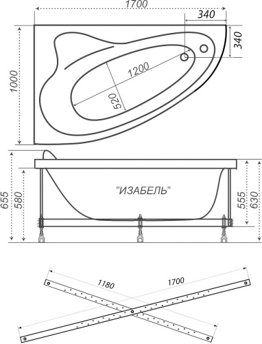 Акриловая ванна Triton Изабель Щ0000044608 170x100 R с каркасом фото 6