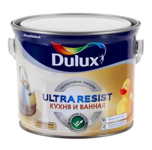 Краска для кухни и ванной латексная Dulux Ultra Resist матовая база BW 1 л.