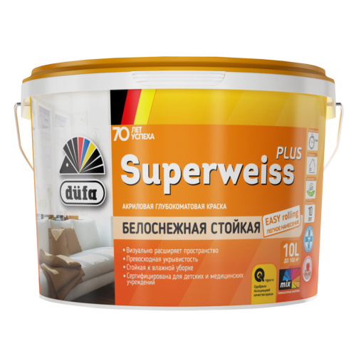Краска для стен и потолков акриловая Dufa Retail Superweiss Plus глубокоматовая база 1 2,5 л.