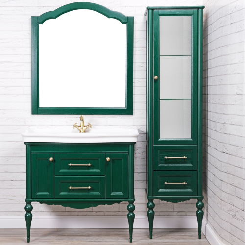 Мебель для ванной ValenHouse Эстетика 100, зеленая, подвесная, ручки бронза фото 8