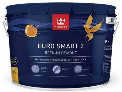 Краска Tikkurila Euro Smart 2 - акриловая, интерьерная, для стен и потолков