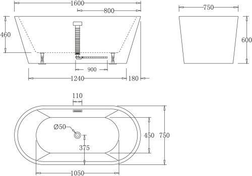 Акриловая ванна BelBagno BB71-1600 160x75 фото 3